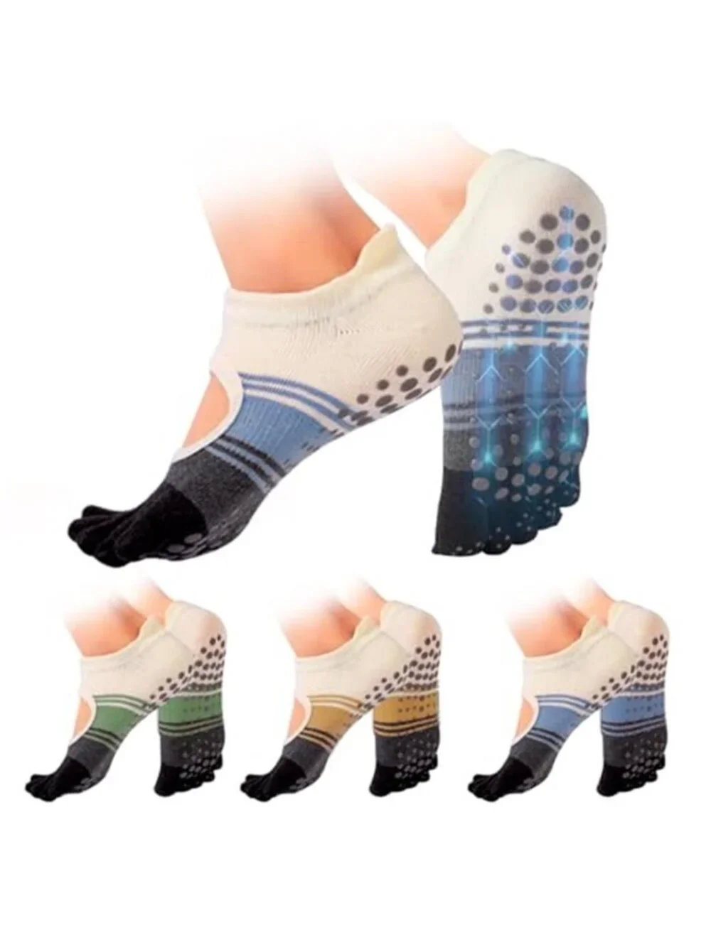 3 Pairs Women's Pilates Socks with Grips Yoga Socks Non-Slip Yoga Socks with Toe